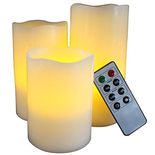 Safeway Candlelites - Set of 3 round LED Candle Lights 4 5 6 Vanilla Scented Flameless Candles Flickering Flame Smooth Real Wax With High Performance Remote Control Timer
