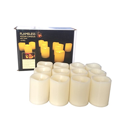 Candle Choice Set of 12 Flameless Candles Flameless Votive Candles LED Votives with Timer Battery-operated LED Candles with Timer Long Battery Life 200 Hours Battery Included