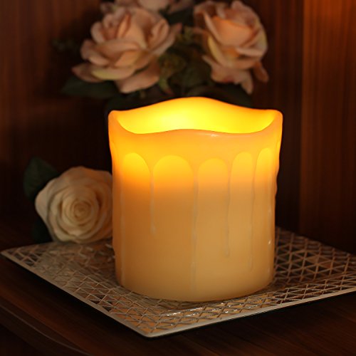 DFL 6x6 Inch Flameless Real Wax Dripping Led Candle with Timerbattery-operatedivory
