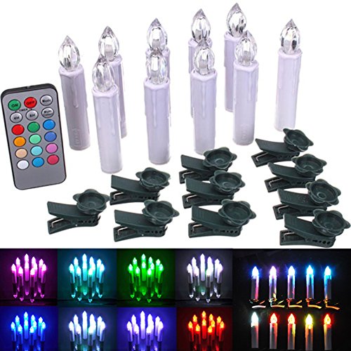 Fivebull Set Of 10 Multicolor Led Flameless Taper Candle Flickering Led Candles Tree Light With Remote Timer Function