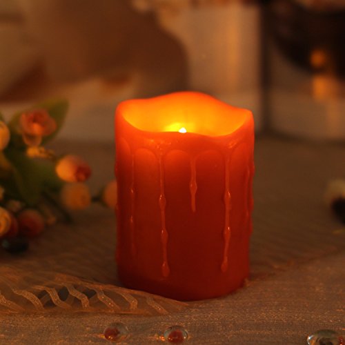 Home Impressions Battery-Powered Flameless Dripping LED Candle with Timer 3 x 4 Red