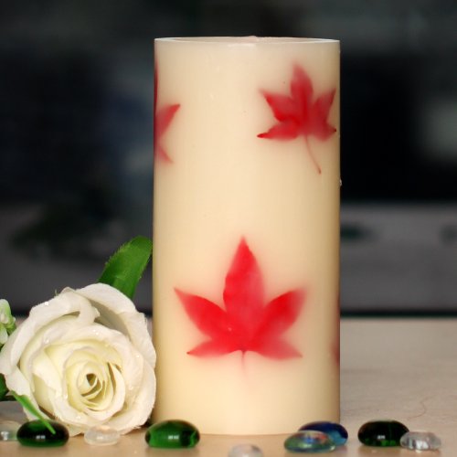 Home impressions Red Maple Leaf Flameless LED Candle with Timer Work with 2 C Batteries