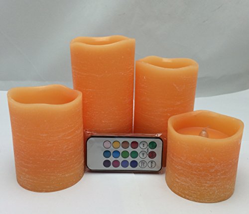 Orange Rustic Real Wax led candles with Timer- Auto Cycle 24HOUR Timer Lime Scented Remote control Set of 4 Tall 3 45 6inch