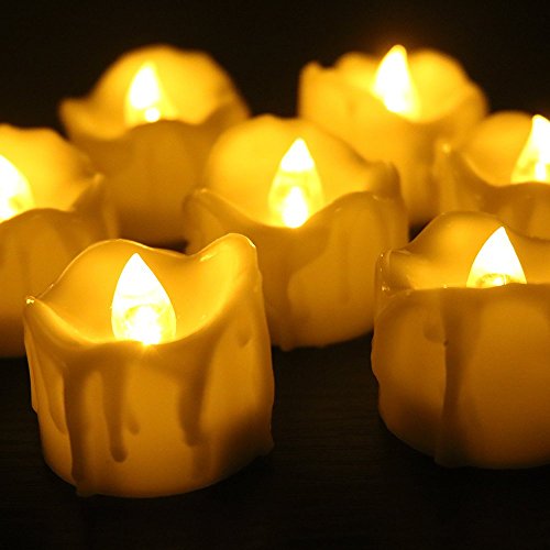 Youngerbaby 12pcs Amber Yellow Flickering Timing Flameless Led Tea Light Candles With Timer 6 Hrs On 18 Hrs Off