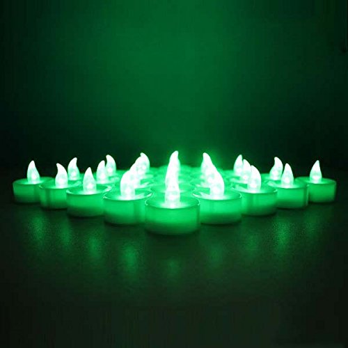 12-battery-powered Green Flameless Led Frosted Flickering Tealight Candles Battery Powered Electric Tea Lights