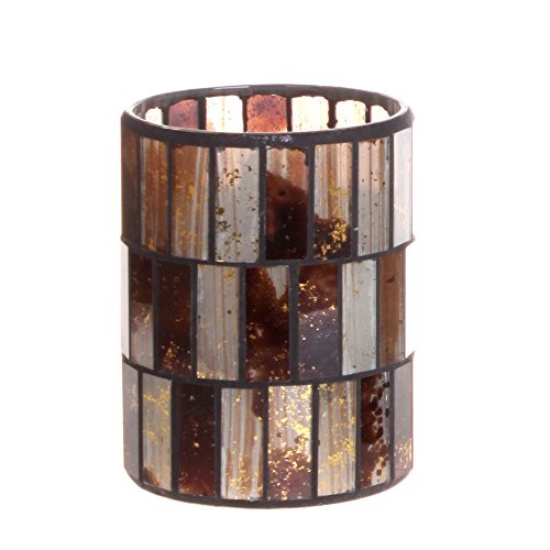 Brown Tiled Pattern Mosaic Glass with Flameless LED Wax Candle with Timer