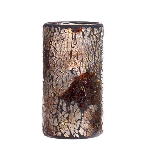 Home impressions Cracked Mosaic Glass Flameless Pillar Led Wax candle light with Timer Multi Brown 3 x 6