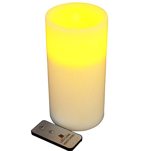 Led Lytes Flameless Candle Battery Operated Pillar With Remote A Tall 8&quot X 4&quot Ivory Colored Wax With A Flickering