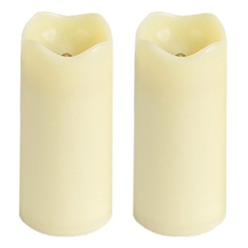 Melrose 42805 - 14 x 3 Ivory Mini Pillar Wavy Edge LED Wax Candle Light with Timer 2 pack