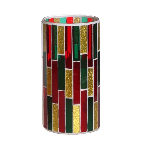 Multi Color Stripe Pattern Mosaic Glass Flameless LED Wax Candle Light with Timer