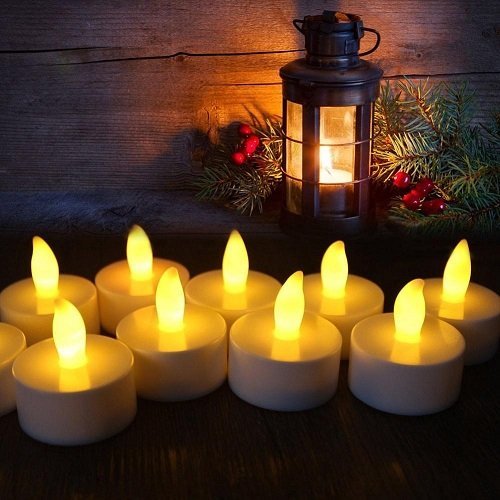 Flickering Tealight Candles SOKATON Battery Operated Flameless Tea Lights Unscented LED Candles LED for Christmas Xmas Holloween Party Wedding Birthday Party Decorations Pack of 12 Warm White
