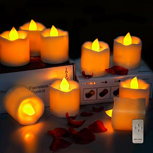 Intsun Set of 9 Pcs Flameless Candles with Remote Control Battery Operated Real Wax Real Flickering LED Tea Light Candles with Timer Amber Yellow Light for Wedding Birthday Party Christmas