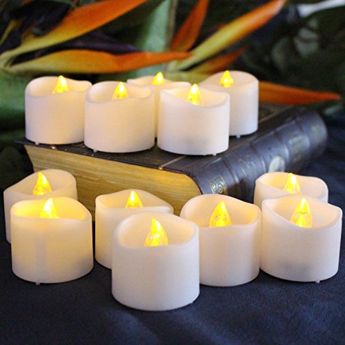 LGEGE LED Candles Set of 12 Battery Operated Tea Lights with 6 Hour Timer and Amber Yellow Flame