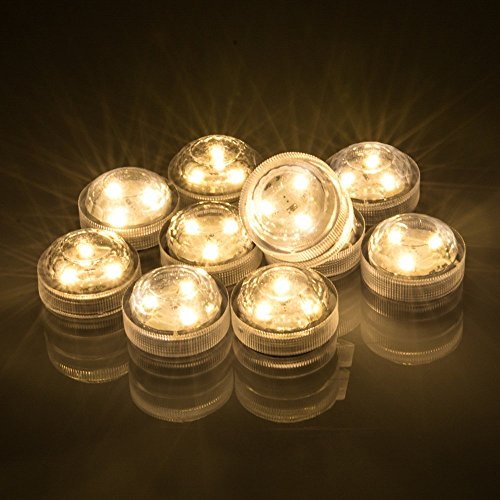 Set of 10 AceList Submersible Waterproof Underwater Tea Light Sub Lights Battery Operated LED TeaLight Thanksgiving Halloween Wedding Decoration Party Electric Flameless Candle