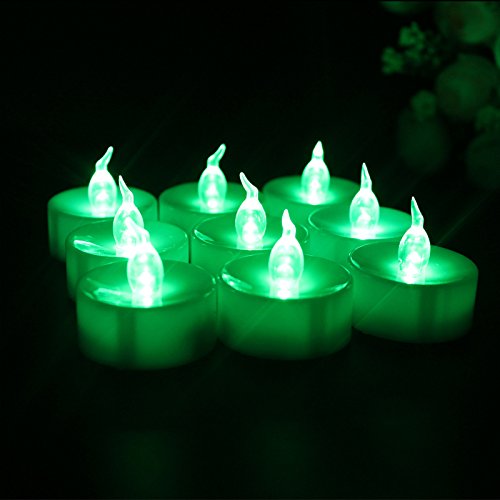 Tbw Flameless Candles - 12 Green Battery Operated Candles Tea Lights Romantic Unscented Flickering Candles - For