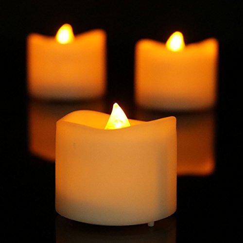 Youngerbaby 12pcs Amber Yellow Battery Operated Tea Lights Flickering Flashing Flameless LED Tealight Candles with 100 Fake Rose Petals for Votive Holder Wedding Holiday Christmas Party and Home