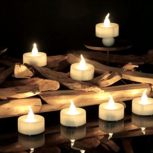 Youngerbaby 24pcs Warm White Flickering Timing Function LED Tea Lights with Faux Rose Petals Flameless Battery-operated Tealights Candles with Timer 6 Hrs on 18 Hrs Off for Wedding Christmas Party