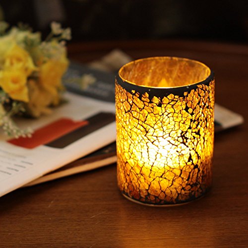 Dfl 34 Inch Mutil Red Mosaic Glass Flameless Led Wax Candle With Timerwork With 2 Aa Battery