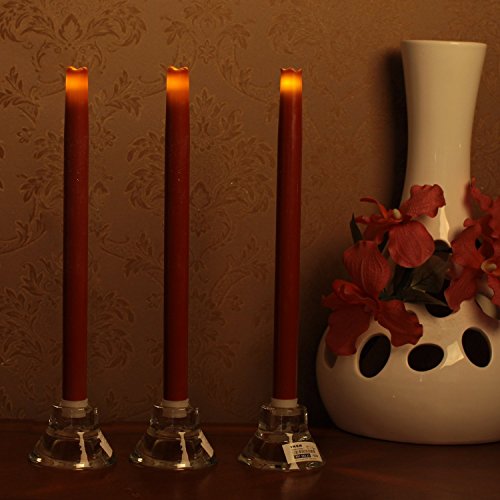 Dfl Smooth Flameless Real Wax Taper Candle With 2aa six Hour Timer12 Inch Redpack Of 3