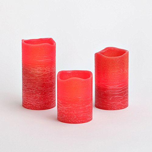 Set Of 3 Melted Edge Distressed Red Wax Flameless Candle Set With 5-hour Timers