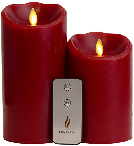 Set of 2 Luminara Red Flameless Candles 375x5 375x7 Cinnamon Luminara Flameless Candles with Timer Remote Control and Batteries