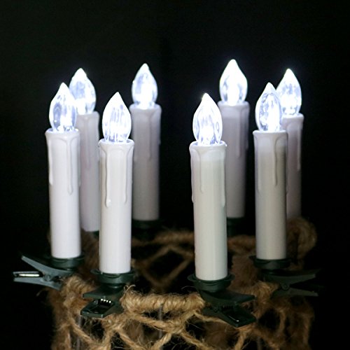 10Pcs Warm White LED Taper Candles Lights LED with Remote Control Brightly Flameless Battery Operated Candles with Removeable Clips for WindowChandelierChristmasHalloweenThanksgiving Day Gift