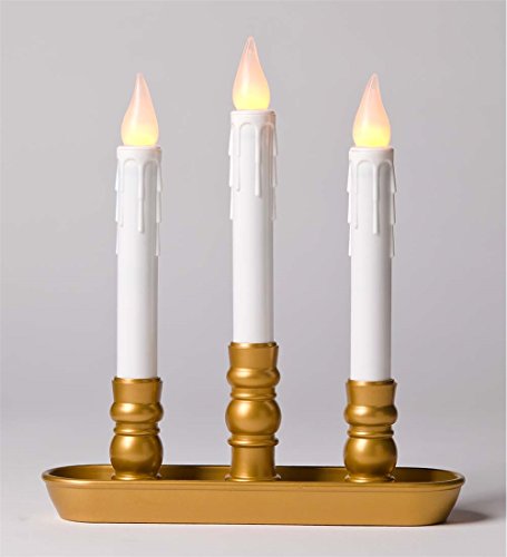 Battery-Operated Triple Window LED Window Candle in Antique Gold