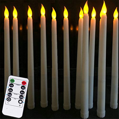 Bozdqun 12 Pieces 11 inch Flameless Taper Candles Battery Operated Window Candles with Remote and TimersFloating Candles LED Taper Candles for Themed Party Church Christmas Decorations