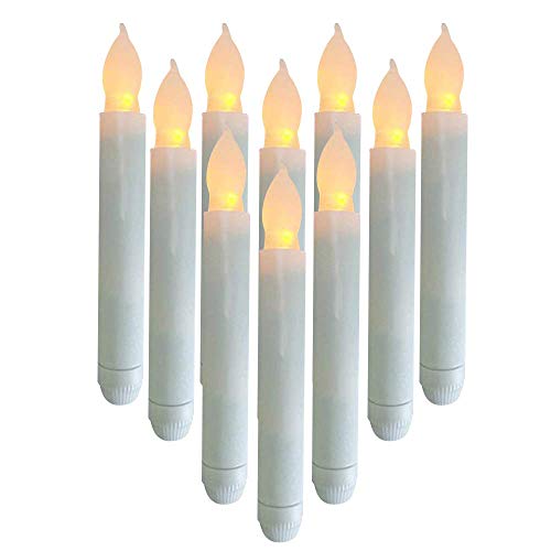 Houdlee Set of 12 LED Flameless Taper CandlesWarm White Flickering Candles Light Battery Operated Window Candle Mini Electric Tapered Candles for Halloween Christmas Party Wedding Decorations