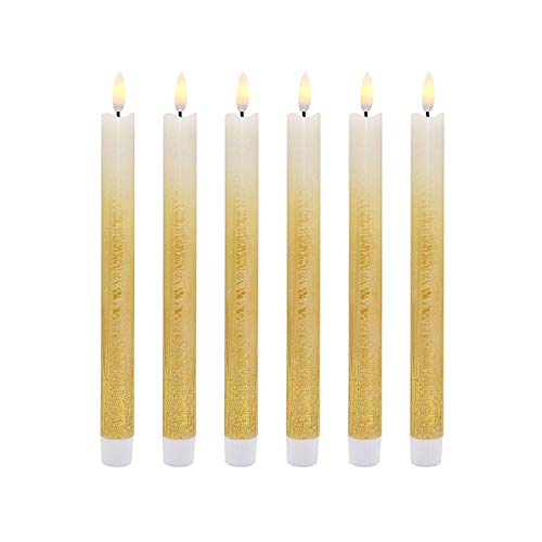 Set of 6 Flameless Flickering Taper Candles Led Battery Operated Window Candles with 6 Hours Timer3D WickGoldChina