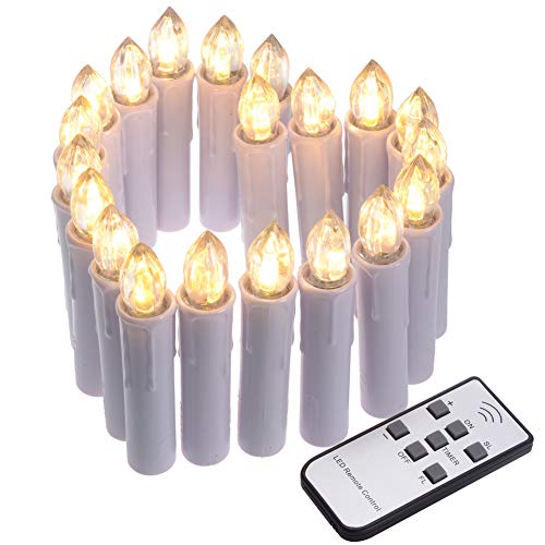 SoulBay 20pcs Window Candles Lights Battery Operated with Timer Remote Suction Cups Flicker LED Dimmable Warm White Taper Candles for Home Party Easter Valentines Galentines Day Decorations