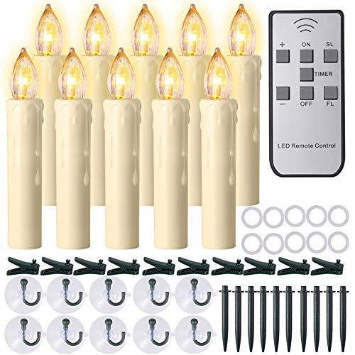 Window Candles PChero 10 Packs Warm White Battery Operated Waterproof LED Flameless Taper Ivory Floating Candles with Remote Timer and Dimmable Perfect for Home Indoor Outdoor Christmas Trees Decor