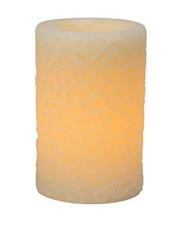 Candle Impressions 6 Flameless LED Scroll-Carved Wax Pillar w 5-Hour Timer Cream
