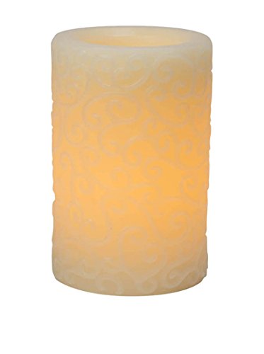 Candle Impressions 6 Flameless LED Scroll-Carved Wax Pillar w 5-Hour Timer Cream