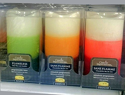 Candle Impressions 6 Tri-color Candle Flameless Candle YELLOW Color Romantic Real Wax 500 Hour Run Programmable timer Yellow