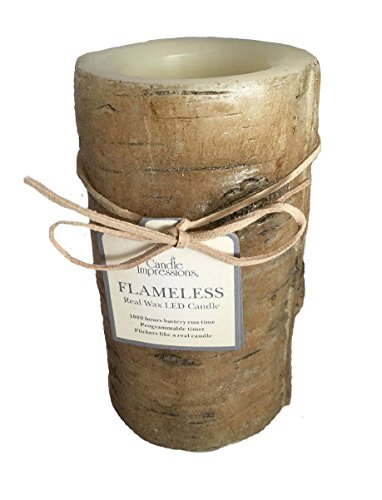Candle Impressions Real Wax 6 LED Flameless Birch Bark Pillar