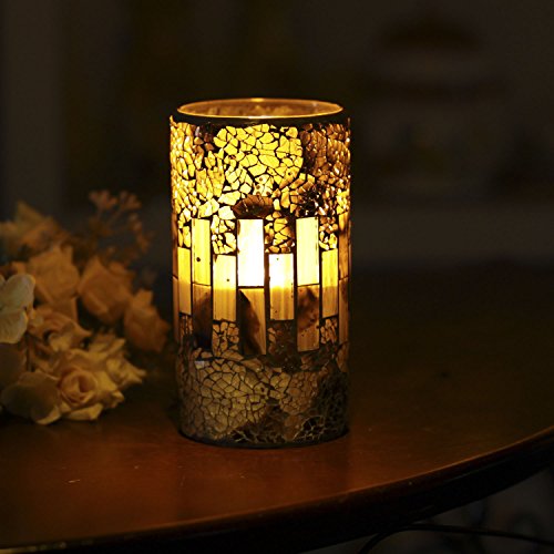 Home Impressions Mosaic Glass With Flameless Led Candle With Timer Brown 3 X 6&quot