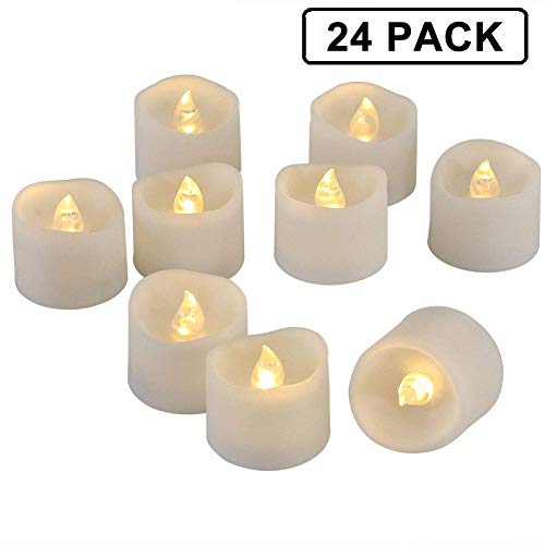 24 Pcs Flameless Led Tealights Electric Bulb Battery Operated Realistic and Bright Flickering Fake Candles for Seasonal Festival CelebrationWarm White and Wave Open