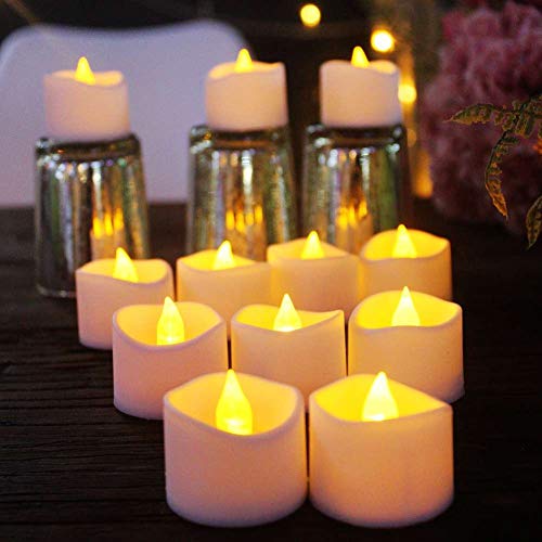 Battery Operated LED Tea Lights Flameless Votive Tealights Candle with Warm Amber Flickering Bulb LightPack of 24Small Electric Fake Tea Candle Realistic for Wedding TableOutdoorGift