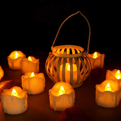 Led Flameless Candles with Timer Flickering Bulk Set of 12 Outdoor Indoor Electric Candles Small Battery Operated Automatic ON Off Wax Flicker Tea Light for Thanksgiving Wedding Christmas