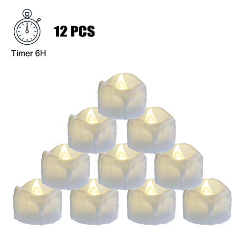 Led Tea Lights with Timer Battery Operated 12pcs Flickering Flameless Candles With 100 Fake Rose Petals Electric Tealights Automatic ON OFF 6 Hrs on 18 Hrs Off for Thanksgiving Day Christmas Party