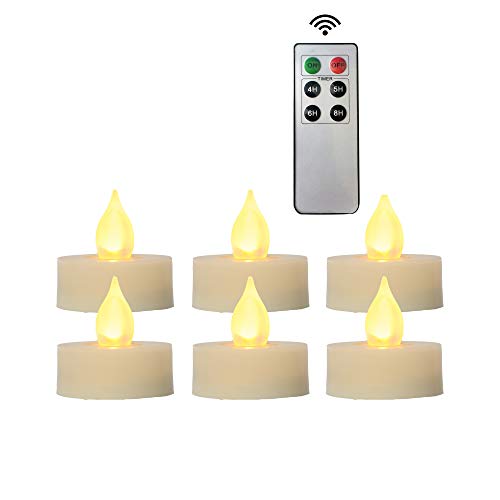iZAN 6-Pack Flameless LED Battery Operated Tealight Candles with Remote and Timer Flickering Electric Tea Lights for Christmas Home Party Wedding Decorations 15x16 Batteries Included