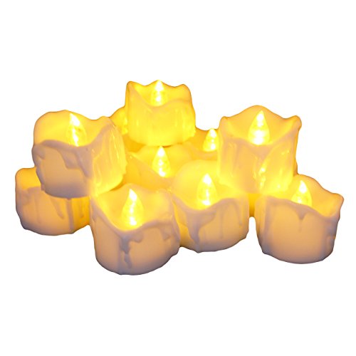 Led Tea Lights 12pcs Melted Appearance For Seasonal And Festival Celebration Realistic Flickering Candles-amber