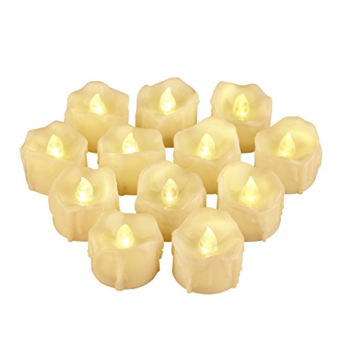 Moobom Flameless Candles 12pcs Amber Yellow LED Tea Light Candles Dripped Battery Tealights