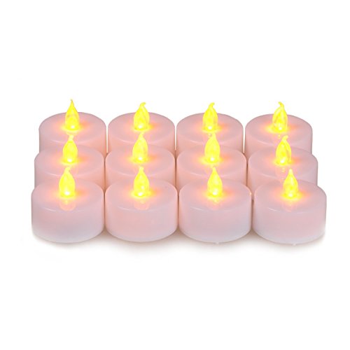 Seekingtag LED Candles Set of 12Battery Operated Flameless Tealight Candles For Wedding Party Decoration - Yellow Flame