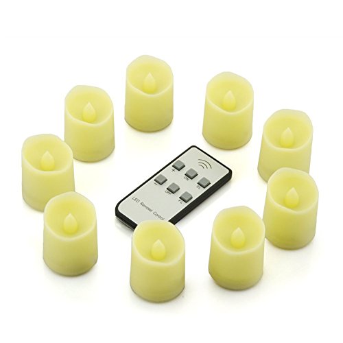 Set of 9 Flickering LED Tealight Candles with Remote Control- Dimmable Safe Flameless LED Votive Tea Lights Battery Operated for Christmas Birthday Parties Weddings Festivals Decorations A0094
