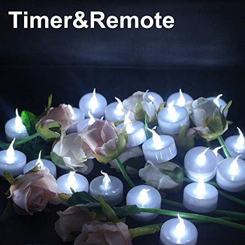 Topstone Upgraded Battery Powered Flameless White Flickering Tealight Candlewith Remote Control and 4 H6 H8 H TimerPack of 18Best for Christmas DecorationParty White