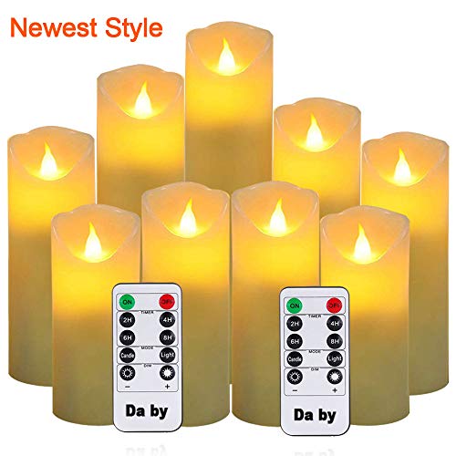 Da by Flameless Candles Led Candles Set of 9H 5 55 6 7 8 9 xD 21 Ivory Real Wax Battery Candles Batteries not Incl with 2 Remote Timers