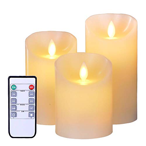 Flameless LED Candles Flickering Light Pillar Real Smooth Wax Electric Candles with Timer Function 10-Key Remote for Wedding Decoration Idea Set of 3