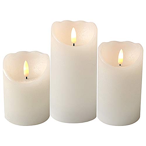 Wondise White Flameless Flickering Candles Battery Operated with 6 Hour Timer 3D Wick Real Wax Warm Light LED Flickering Candles Thanksgiving Christmas DecorationSet of 3 3 x 4-6 Inches
